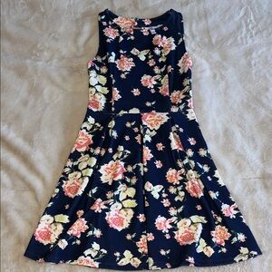 Floral Sleeveless Dress - Navy and Pink